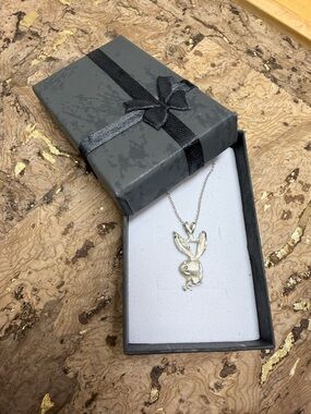 Vintage Sterling Silver Playboy Bunny Pendant and 18 Inch Sterling Necklace 🐰